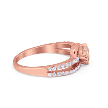 Accent Fashion Wedding Ring Oval Rose Tone, Simulated Morganite CZ 925 Sterling Silver